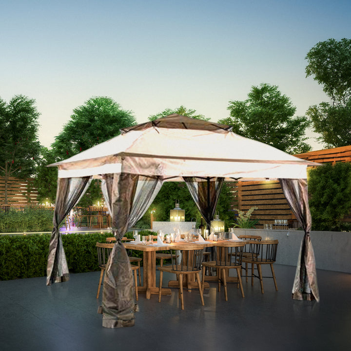 Four Seasons Courtyard 10 x 10’ Steel Frame Pop Up Gazebo, Brown/Black(Open Box)