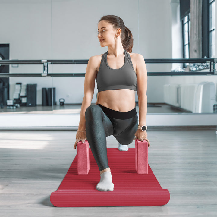 BalanceFrom Fitness 7pc Yoga Set with Mat, Stretch Strap & Knee Pad, Red (Used)