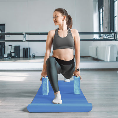 BalanceFrom Fitness 7 Piece Yoga Set with Mat, Stretch Strap & Knee Pad, Blue