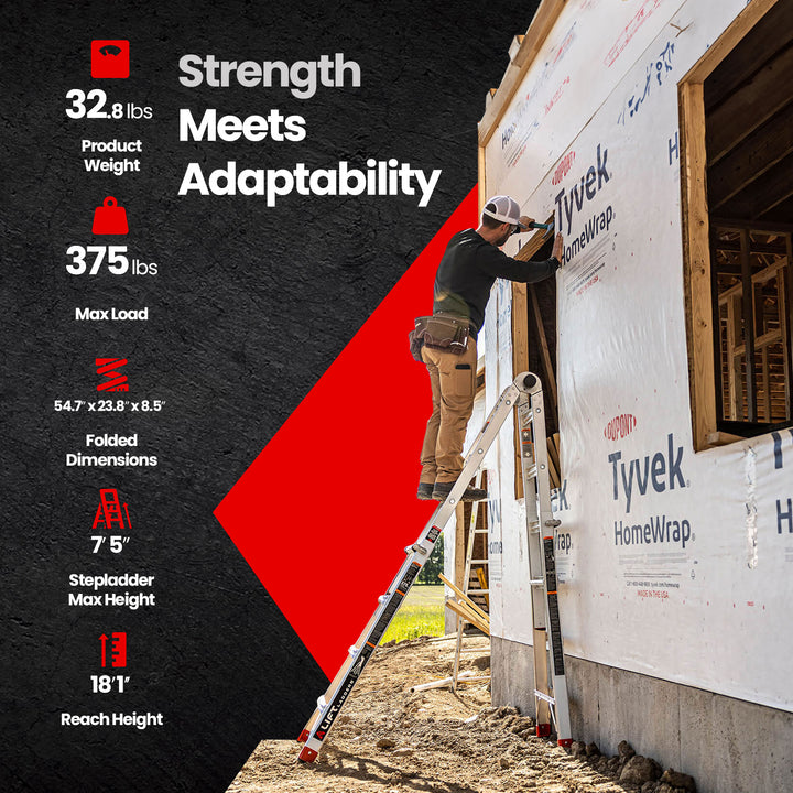 Lift Ladders 18' Reach 5 in 1 Multi Position Aluminum Step Ladder,Slvr(Open Box) - VMInnovations