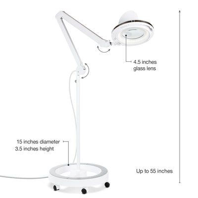Brightech Pro Rolling Wheel Base 3 Diopter Magnifier Floor Lamp, White (Used)