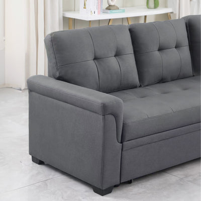 Lilola Home Lucca Performance Leather Sectional Sleeper Sofa with Storage, Gray - VMInnovations