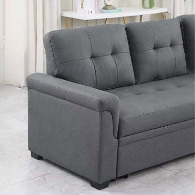 Lilola Home Lucca Performance Leather Sectional Sleeper Sofa with Storage, Gray