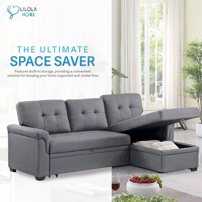 Lilola Home Lucca Performance Leather Sectional Sleeper Sofa with Storage, Gray - VMInnovations