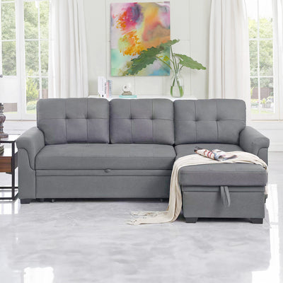 Lilola Home Lucca Performance Leather Sectional Sleeper Sofa with Storage, Gray - VMInnovations