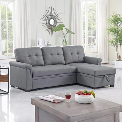 Lilola Home Lucca Performance Leather Sectional Sleeper Sofa with Storage, Gray - VMInnovations
