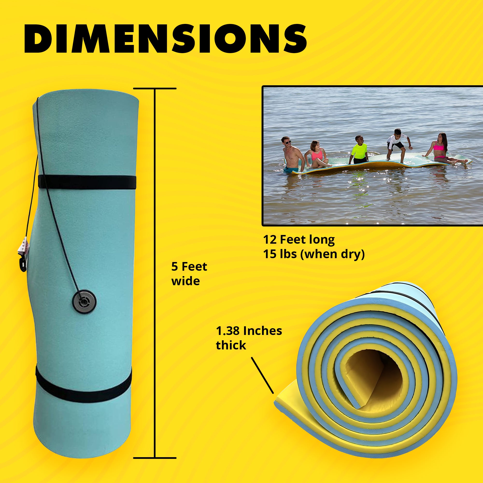 Lagoon Lounge 5 x 12 Ft Family Lake or Pool Floating Lounge Mat, Teal (Open Box) - VMInnovations