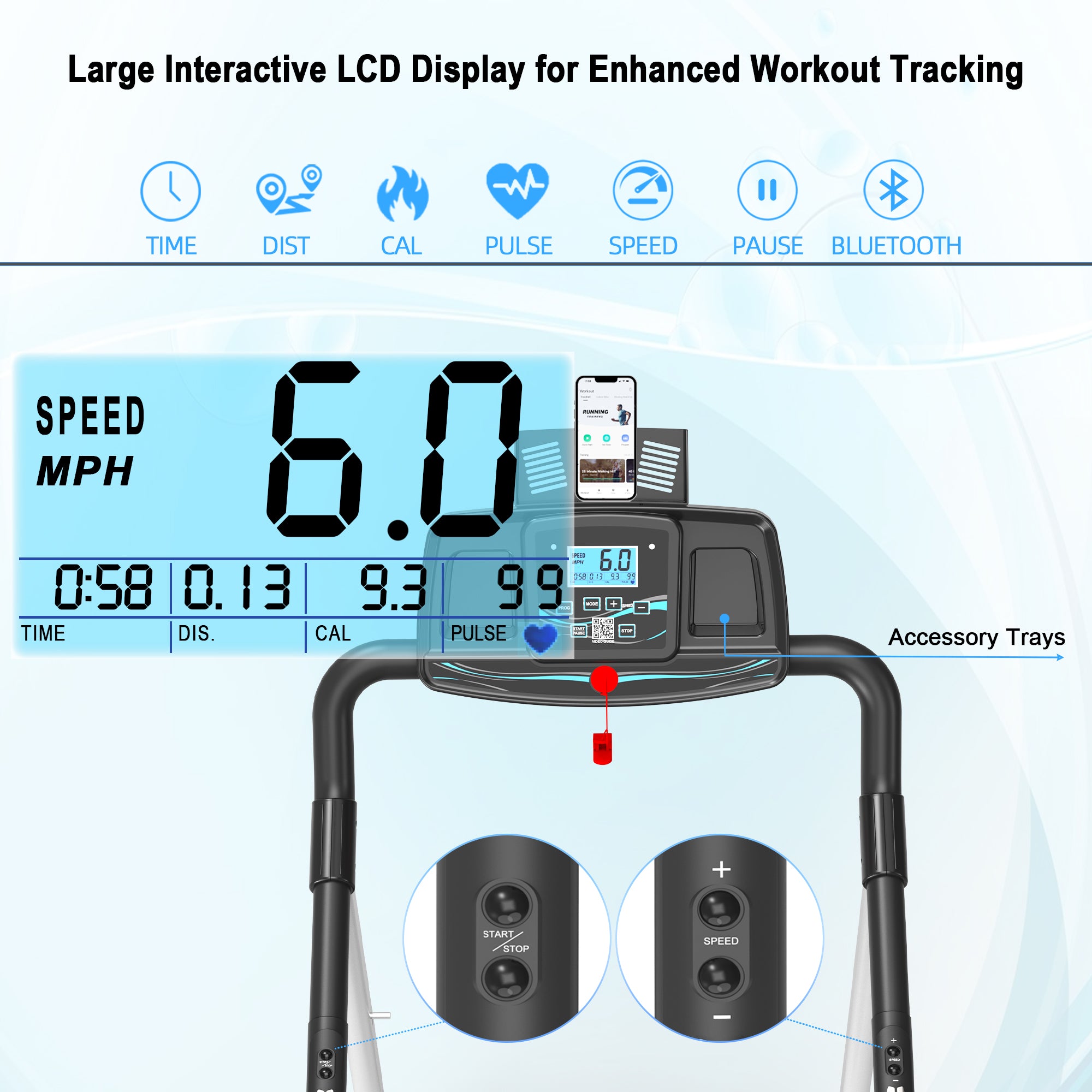Ksports Advanced Rehab Treadmill 2.25 Horsepower Motor, Bluetooth Kinomap, White - VMInnovations