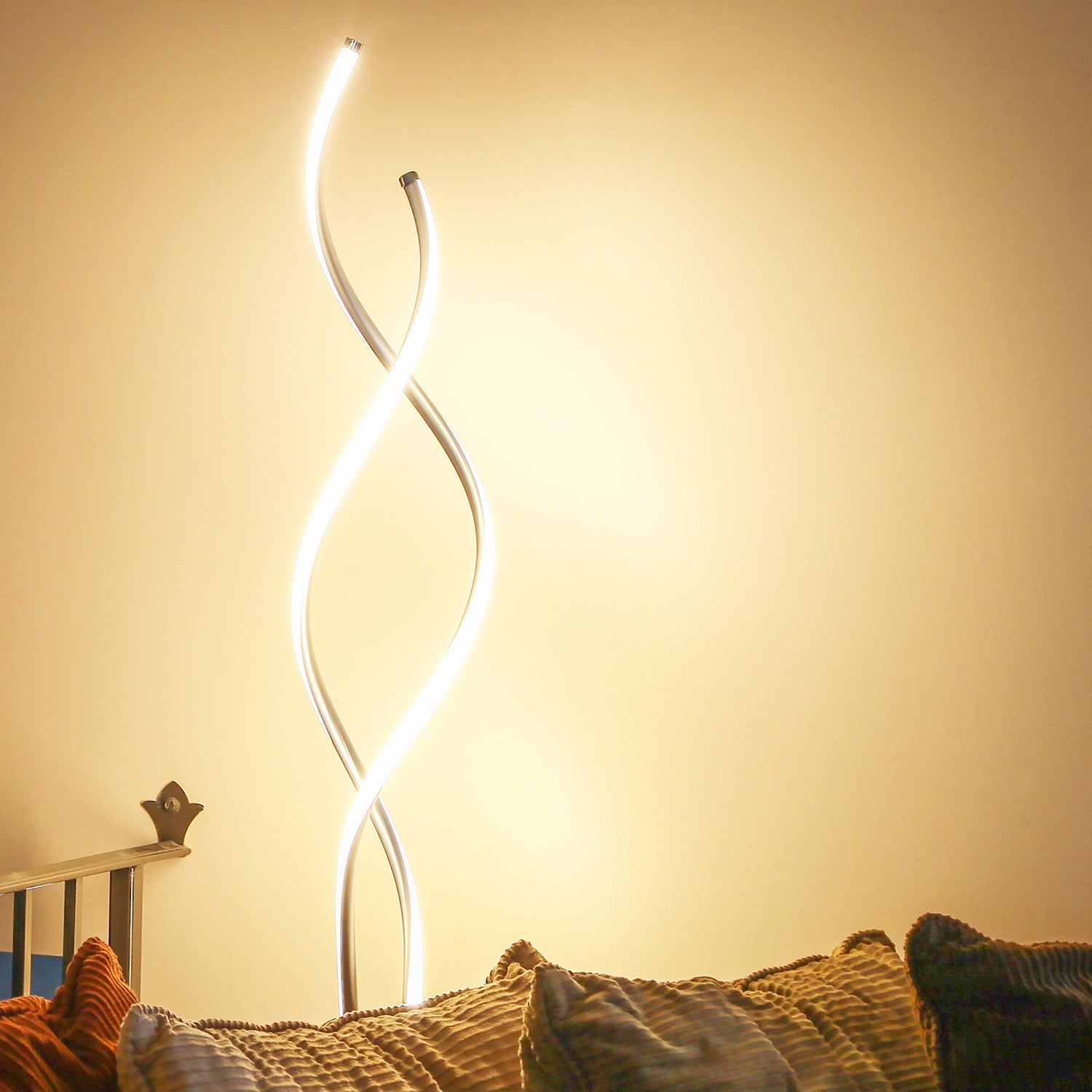 Brightech Embrace LED 2 In 1 Spiral Bright Standing Floor Lamp, Platinum Silver (Refurbished)