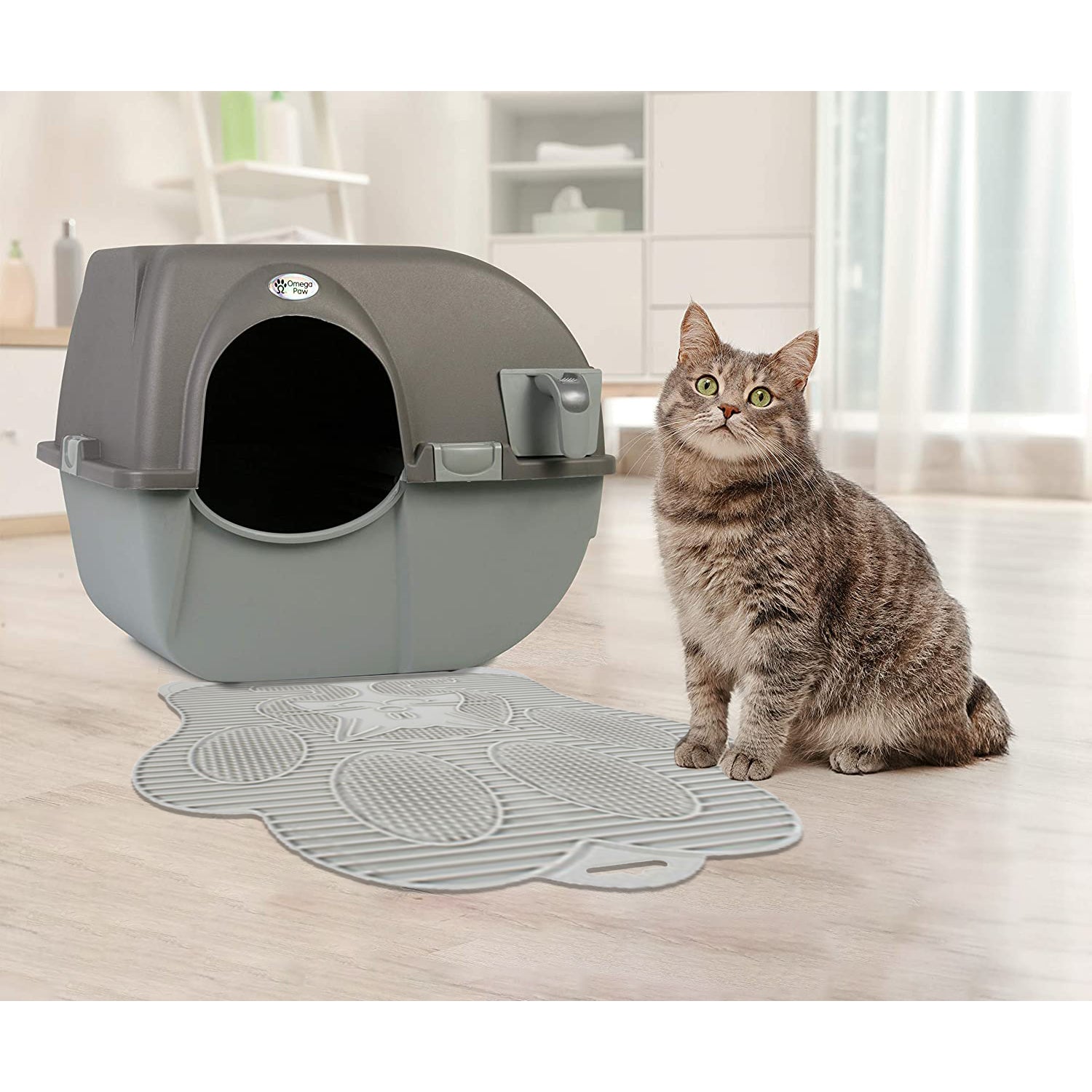Omega Paw Paw Cleaning Cat Litter Box Mat for Floor and Carpet, Grey (2 Pack) - VMInnovations