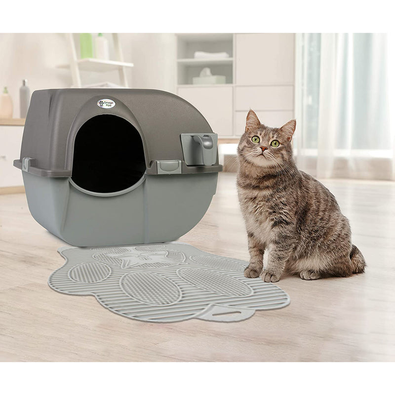 Omega Paw Paw Cleaning Litter Box Mat for Cats, Clean Floor and Carpet, Grey