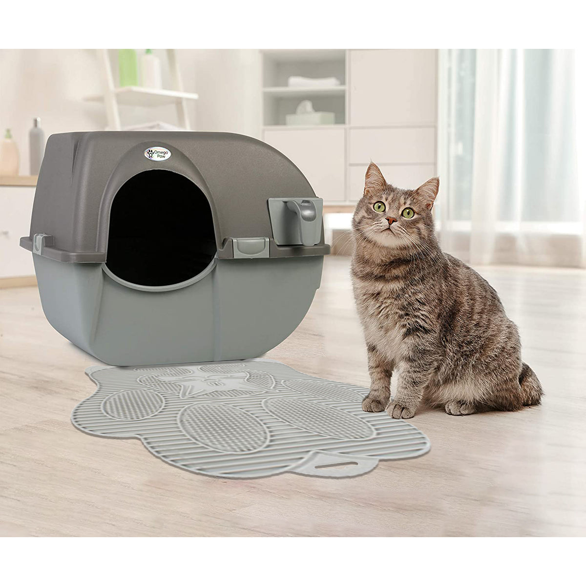 Omega Paw Enclosed No Scoop Self-Cleaning Litter Box & Paw Cleaning Mat for Cats - VMInnovations