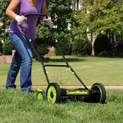 Lawnmaster 16 Inch Steel Manual Powered 5 Blade Walk Behind Push Mower, Black