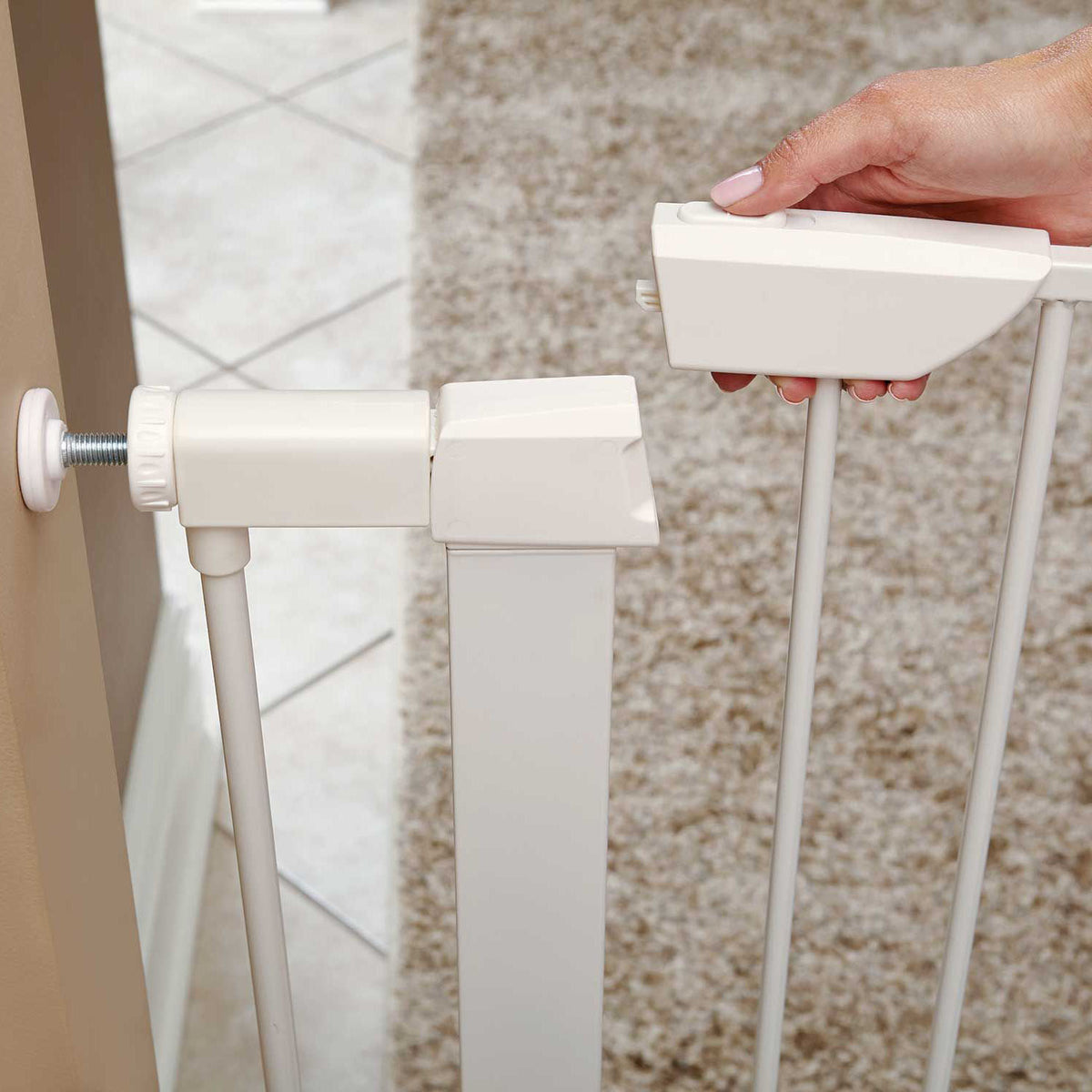 MidWest Homes for Pets 29-Inch Tall Steel Pet Gate w/ Spring-Loaded Latch, White - VMInnovations