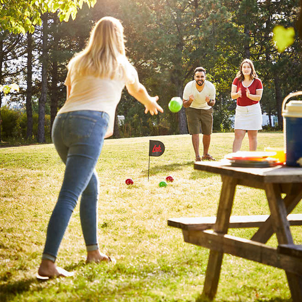 Springfree Trampoline Kids Oval 8 x 11' Trampoline & Lob Home Backyard Bocce Set