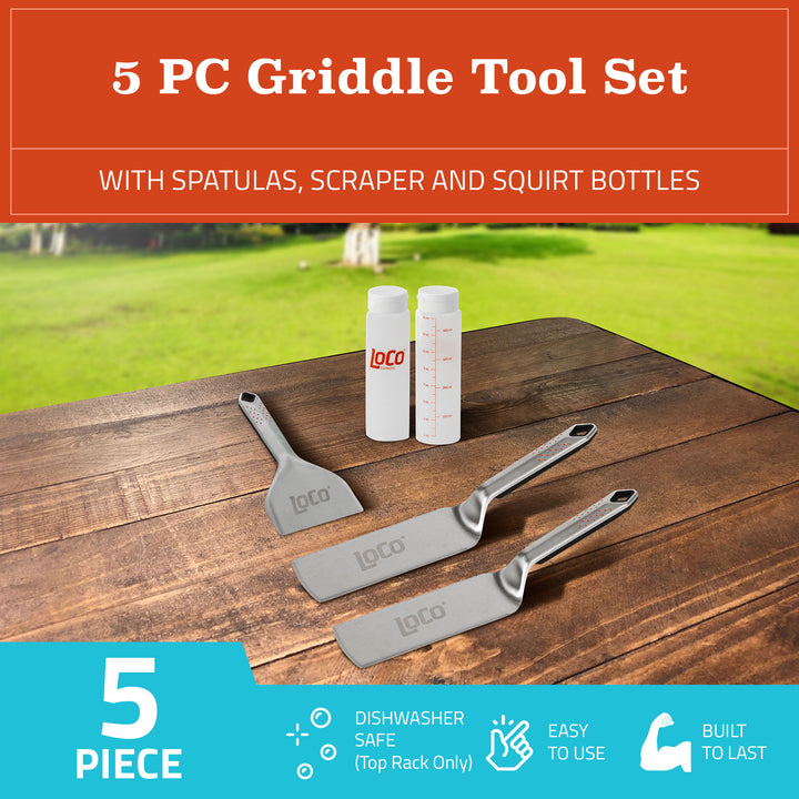 Loco Cookers 5 Piece Griddle Cooking Accessory Kit with Spatulas and Scraper