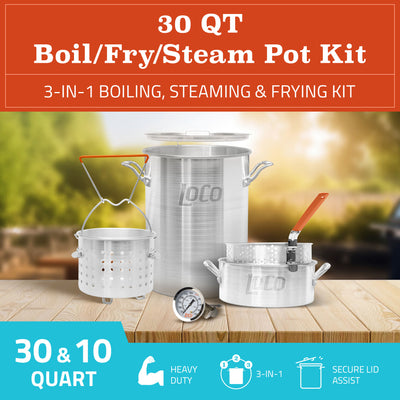 Loco Cookers 30 Quart Aluminum Circular Pots Kit for Boiling & Steaming, Silver - VMInnovations