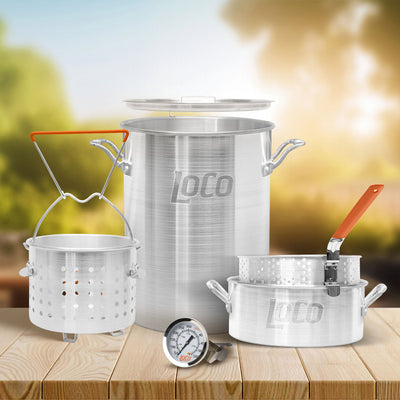 Loco Cookers 30 Quart Aluminum Circular Pots Kit for Boiling & Steaming, Silver - VMInnovations