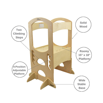 Little Partners Kids Learning Tower Adjustable Height Wooden Step Stool, Natural