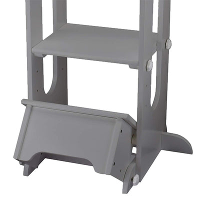 Little Partners Explore N Store Tower Adjustable Height Wood Step Stool, Silver