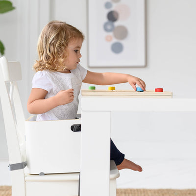 Little Partners MOD Baby and Toddler Wooden High Chair Booster Seat, Soft White - VMInnovations