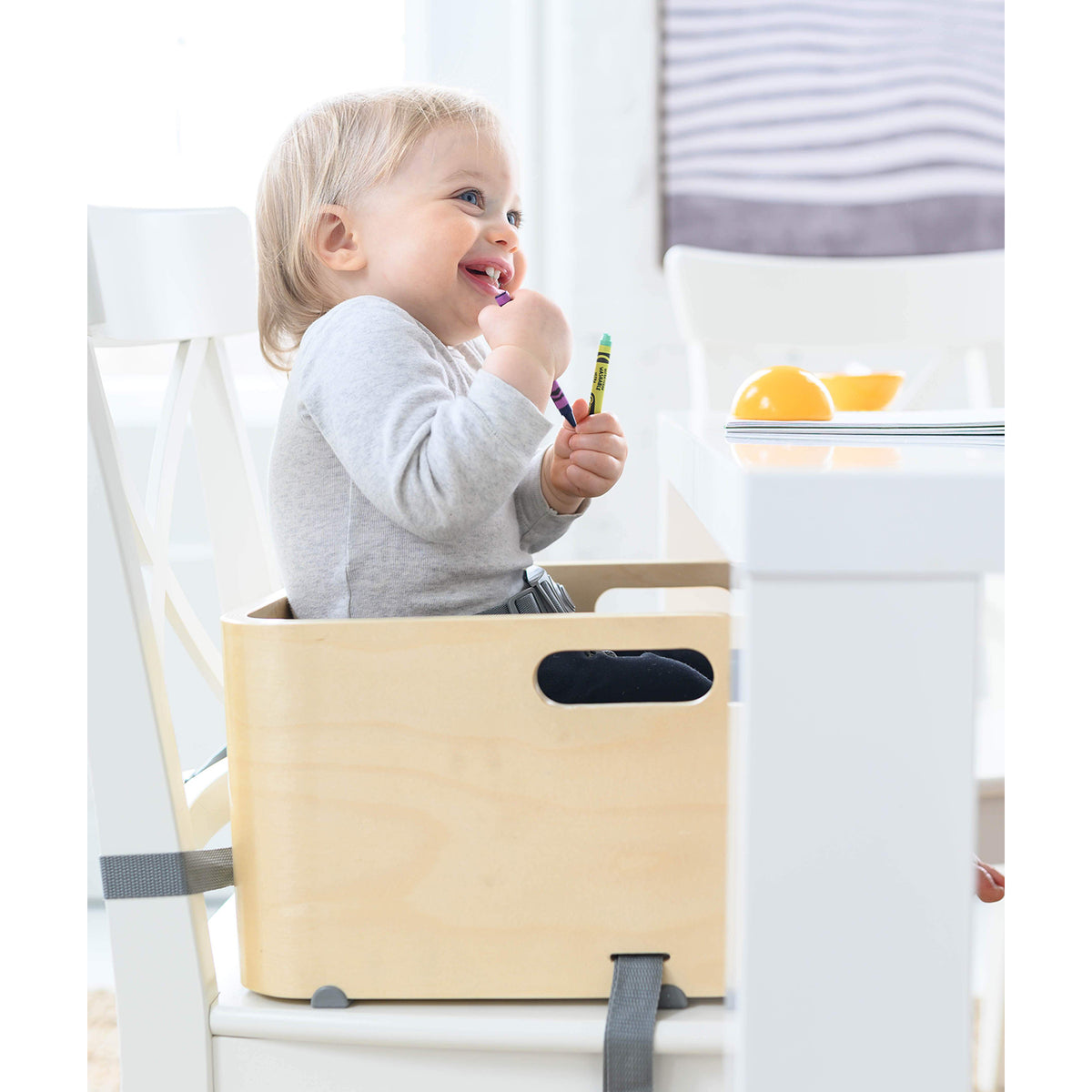 Little Partners MOD Baby Toddler Booster Seat w/ Cushion, Geo Shapes, Natural - VMInnovations