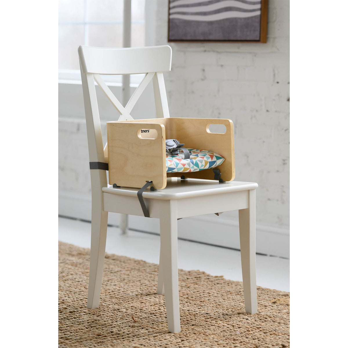Little Partners MOD Baby Toddler Booster Seat w/ Cushion, Geo Shapes, Natural - VMInnovations