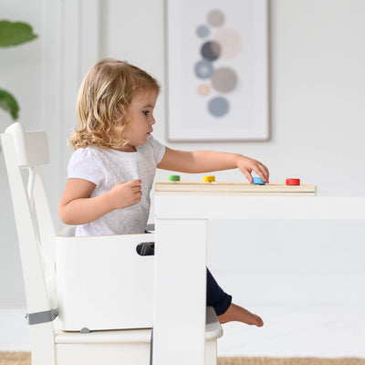 Little Partners MOD Baby Toddler Wood Booster Seat w/ Cushion, Pears, Soft White - VMInnovations