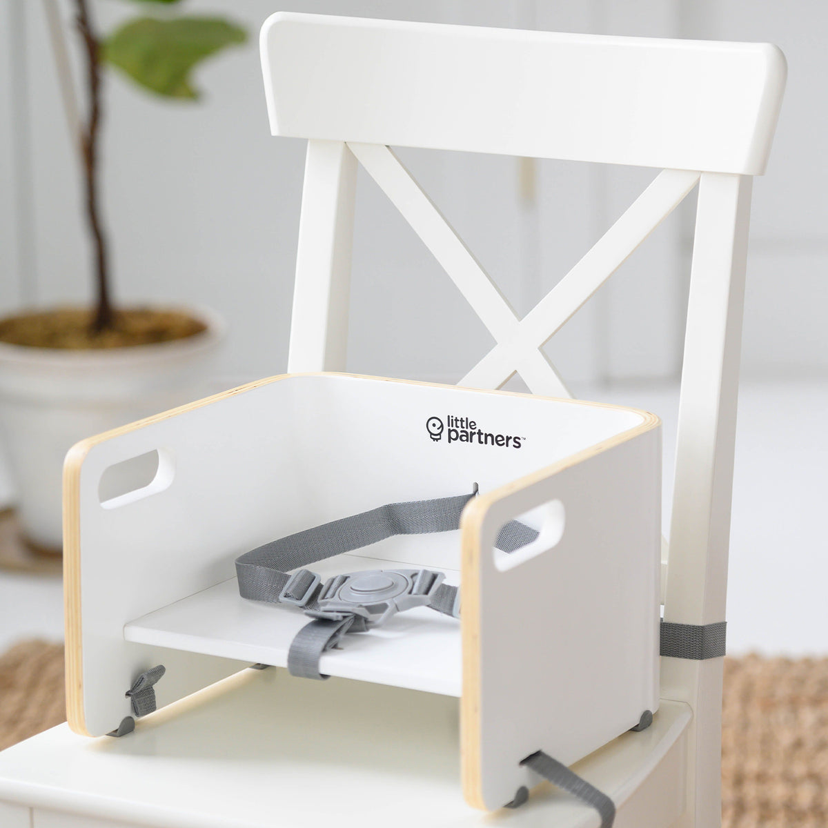 Little Partners MOD Baby Toddler Wood Booster Seat w/ Cushion, Pears, Soft White - VMInnovations