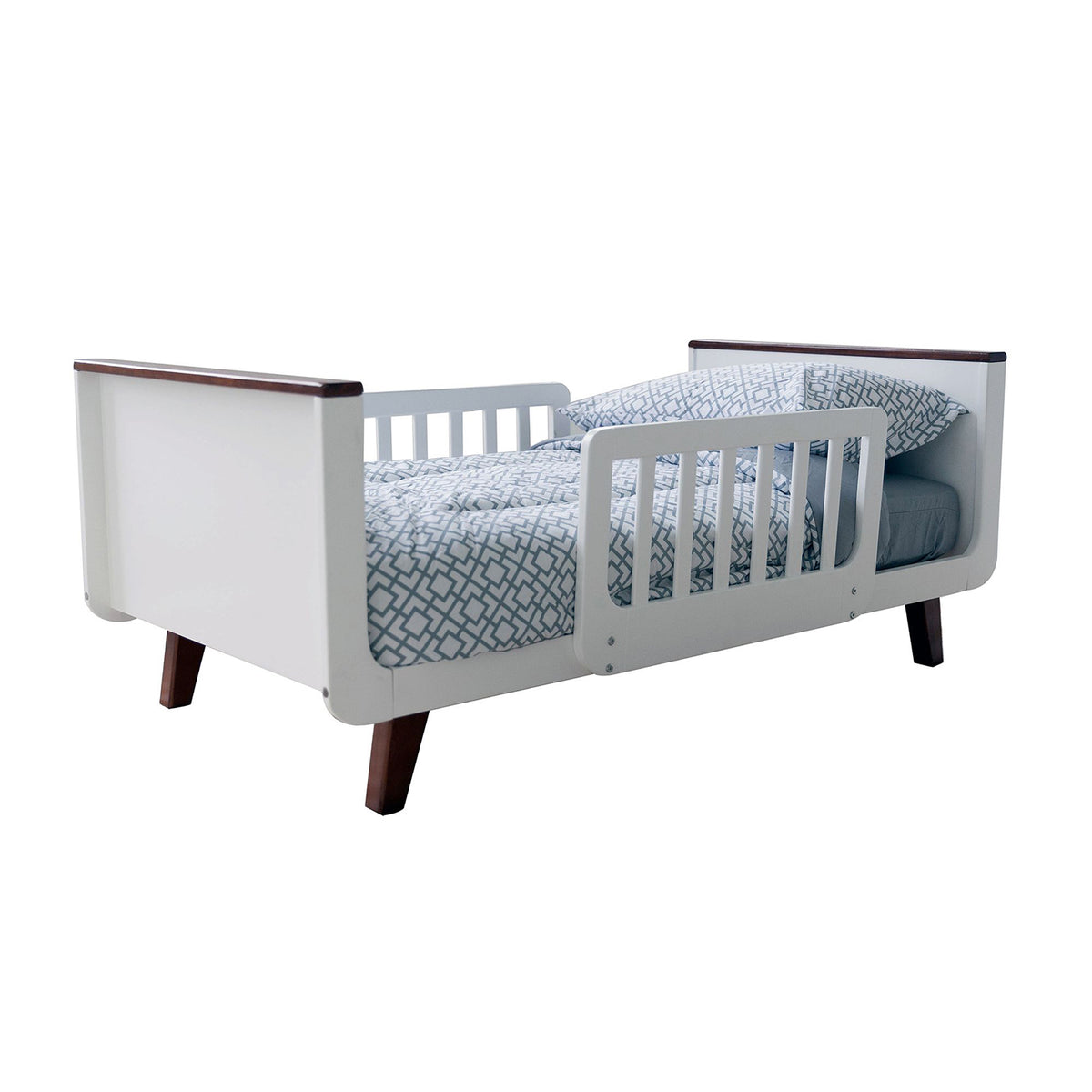 Little Partners MOD Wooden Toddler Bed w/ Head & Foot Board, White with Espresso - VMInnovations