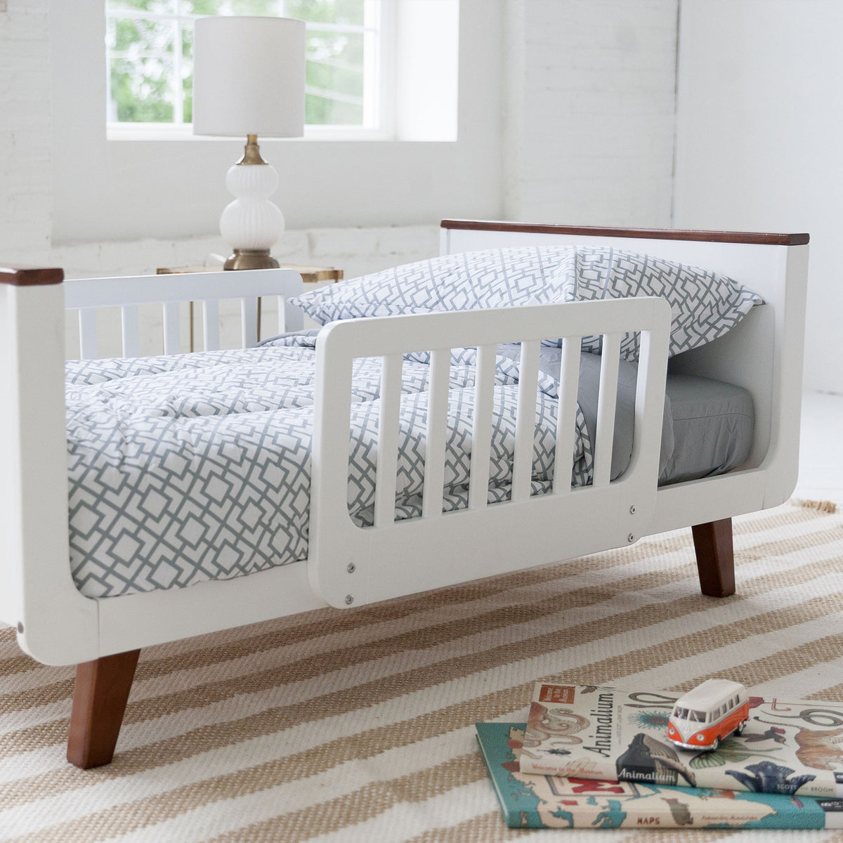 Little Partners MOD Wooden Toddler Bed w/ Head & Foot Board, White with Espresso - VMInnovations