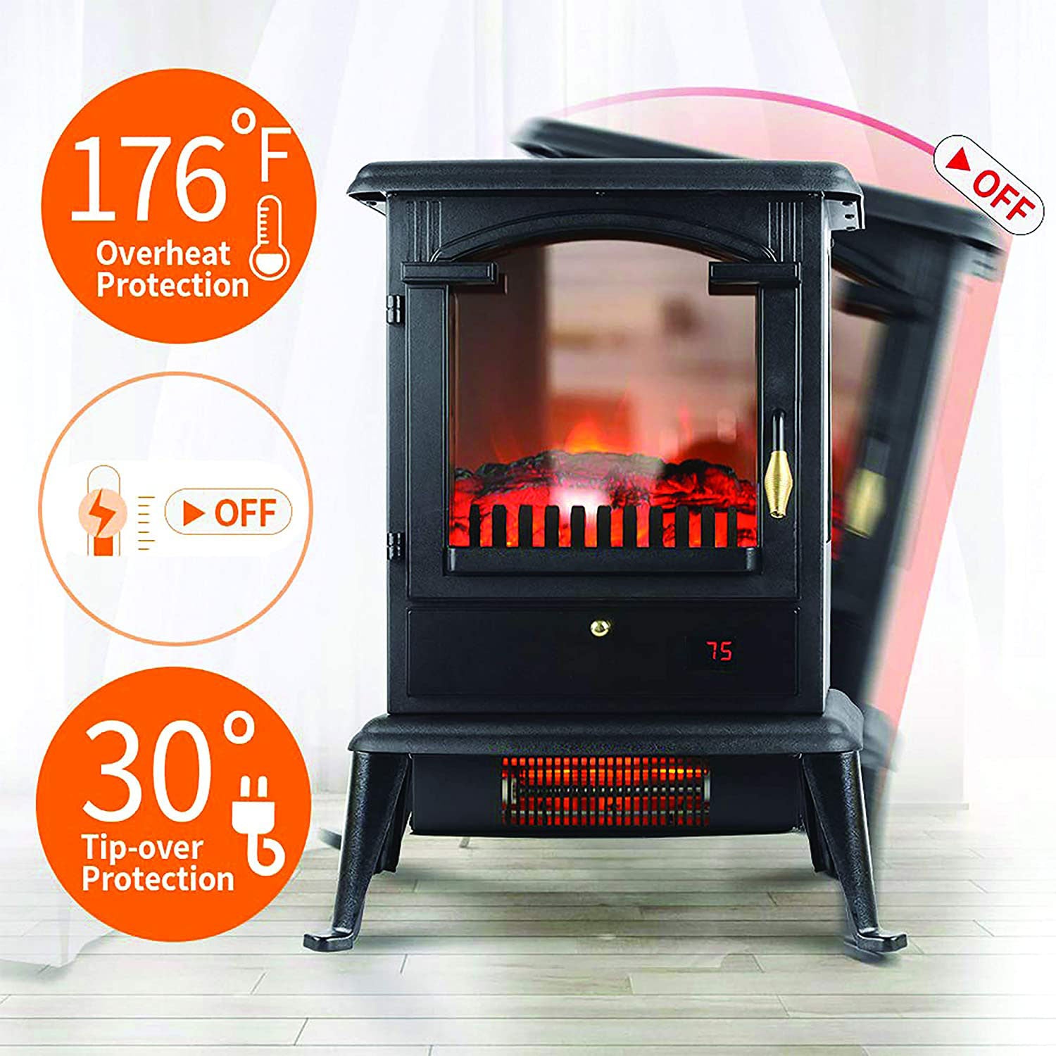 LifeSmart LifePro Electric Stove Heater, 1500W Infrared Quartz Heater w/ Remote - VMInnovations
