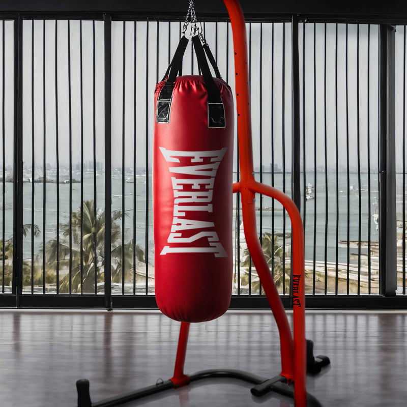 Everlast 100 Pound Capacity Heavy Duty Powder Coat Steel Punching Bag Stand, Red