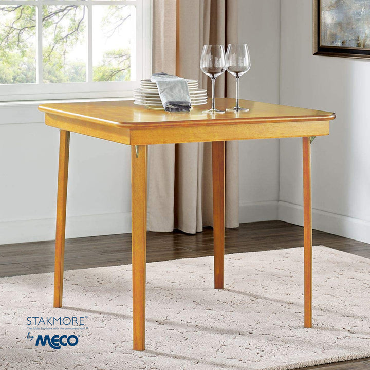 MECO Stakmore Classic Straight Edge Solid Wood Folding Card Table, Oak Frame