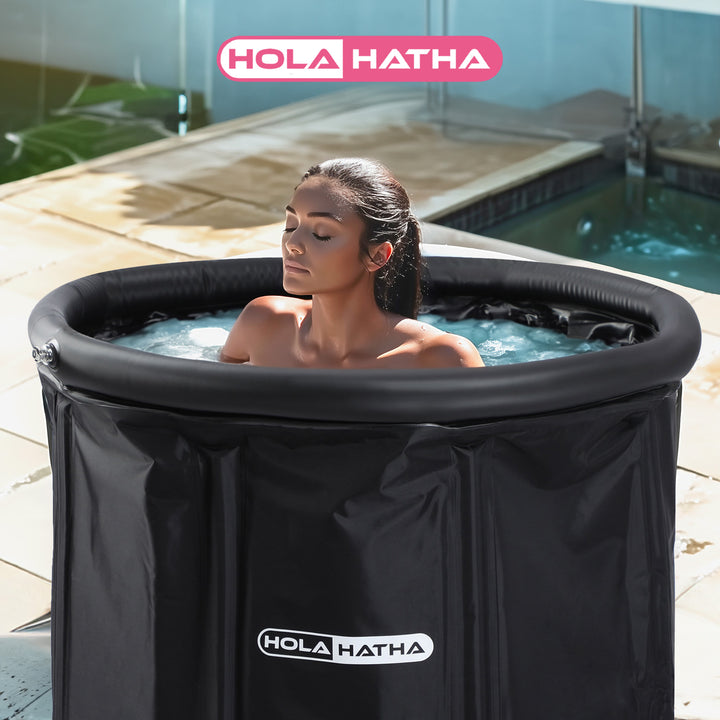 HolaHatha 120 Gal Cold Water Ice Bath Tub, Portable Plunge Recovery Tub with Lid