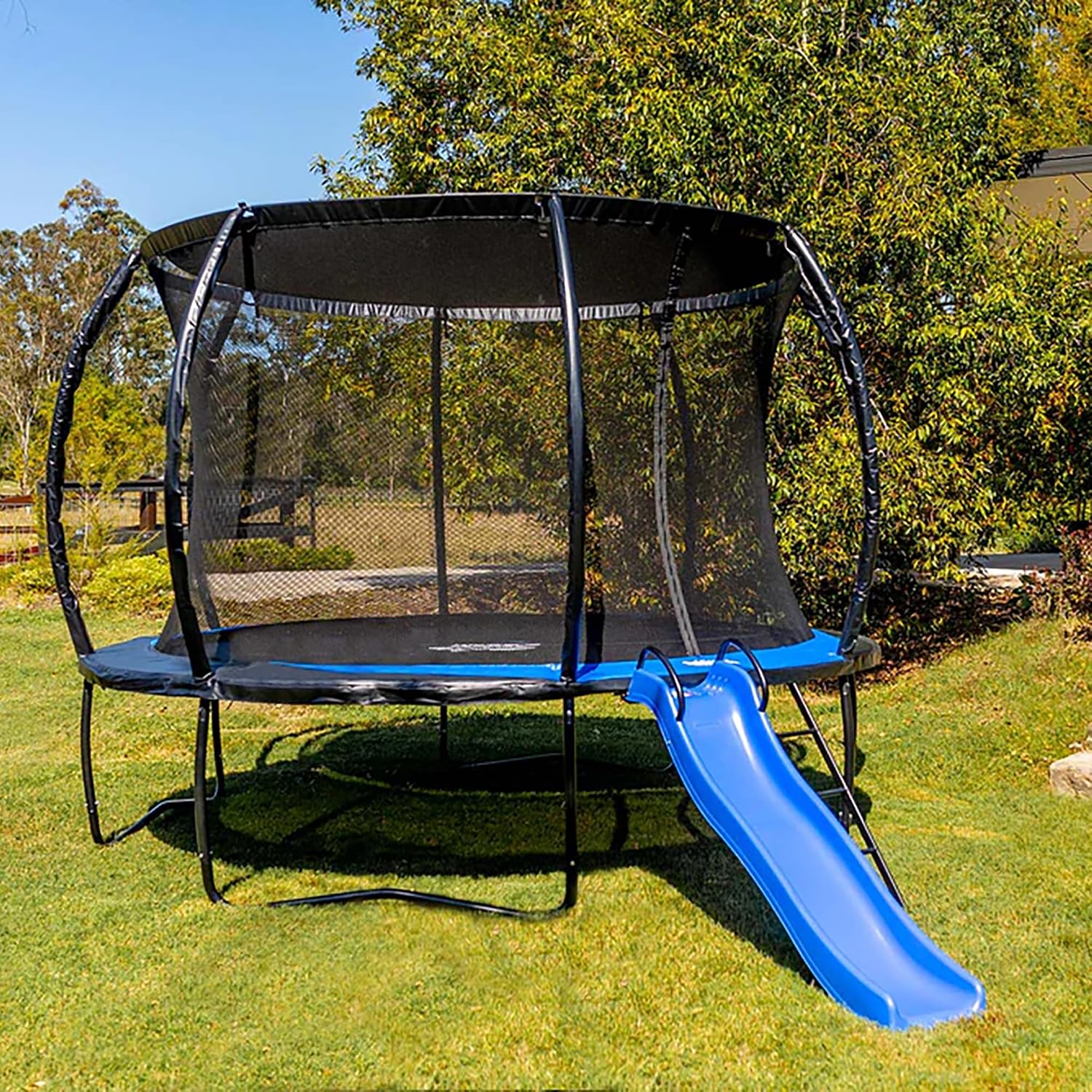 SpaceJump Astro 14' Round Outdoor Trampoline with Safety Net & Eclipse Sun Shade