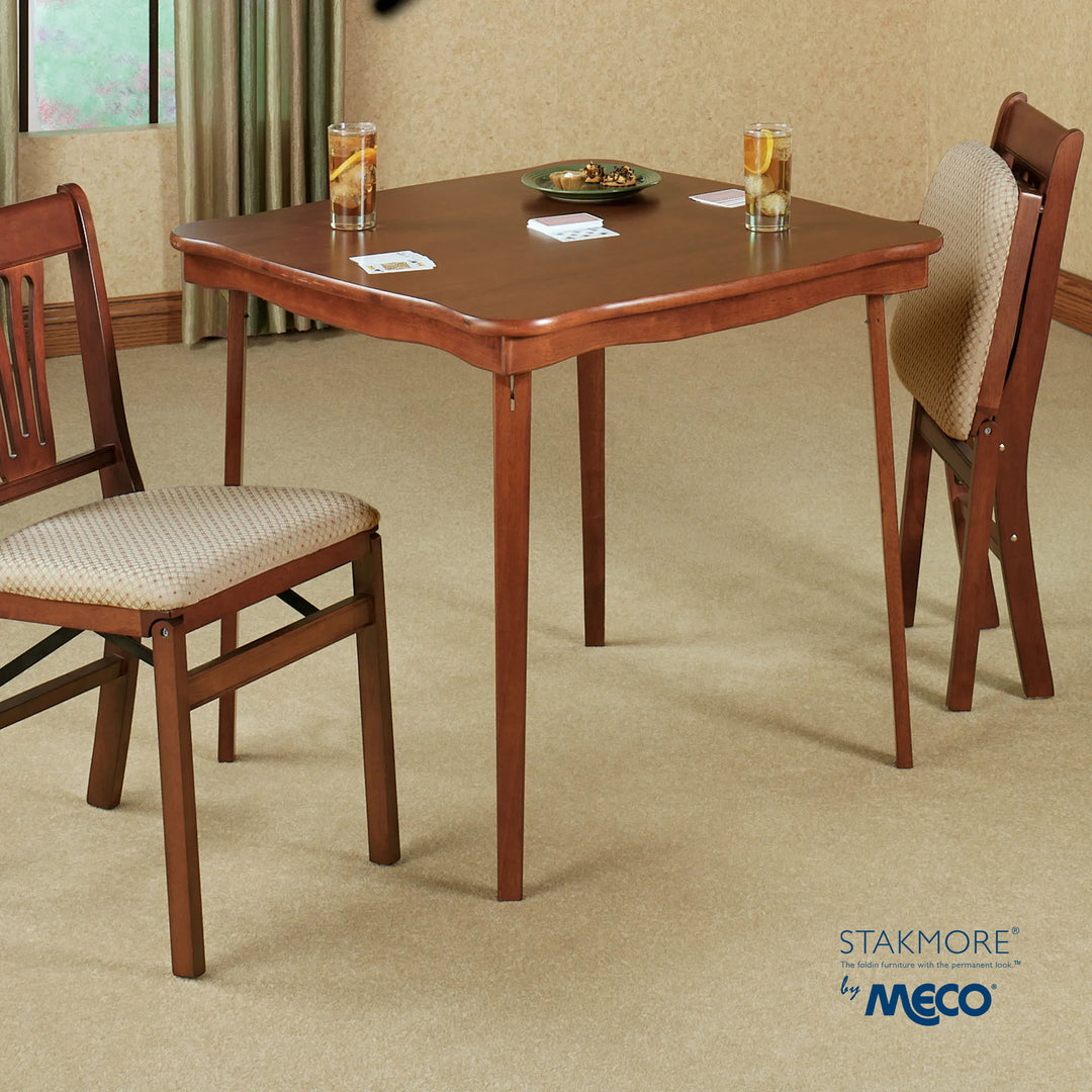 MECO Stakmore Scalloped Edge Compact Traditional Folding Table, Cherry (Used)