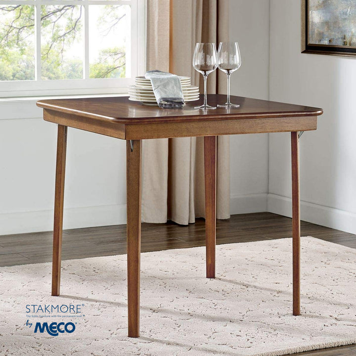 MECO Stakmore Classic Straight Edge Solid Wood Folding Card Table, Cherry Frame