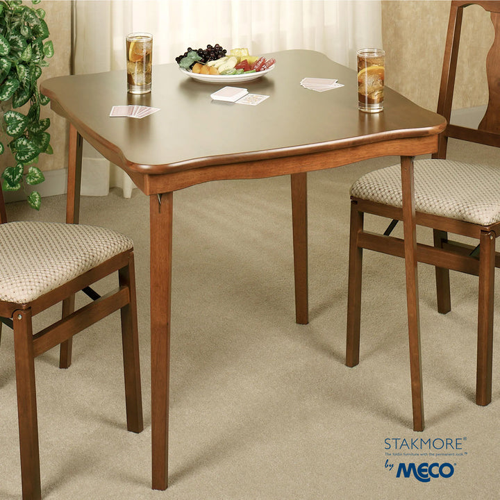 MECO Stakmore Scalloped Edge Compact Traditional Folding Card Table, Fruitwood