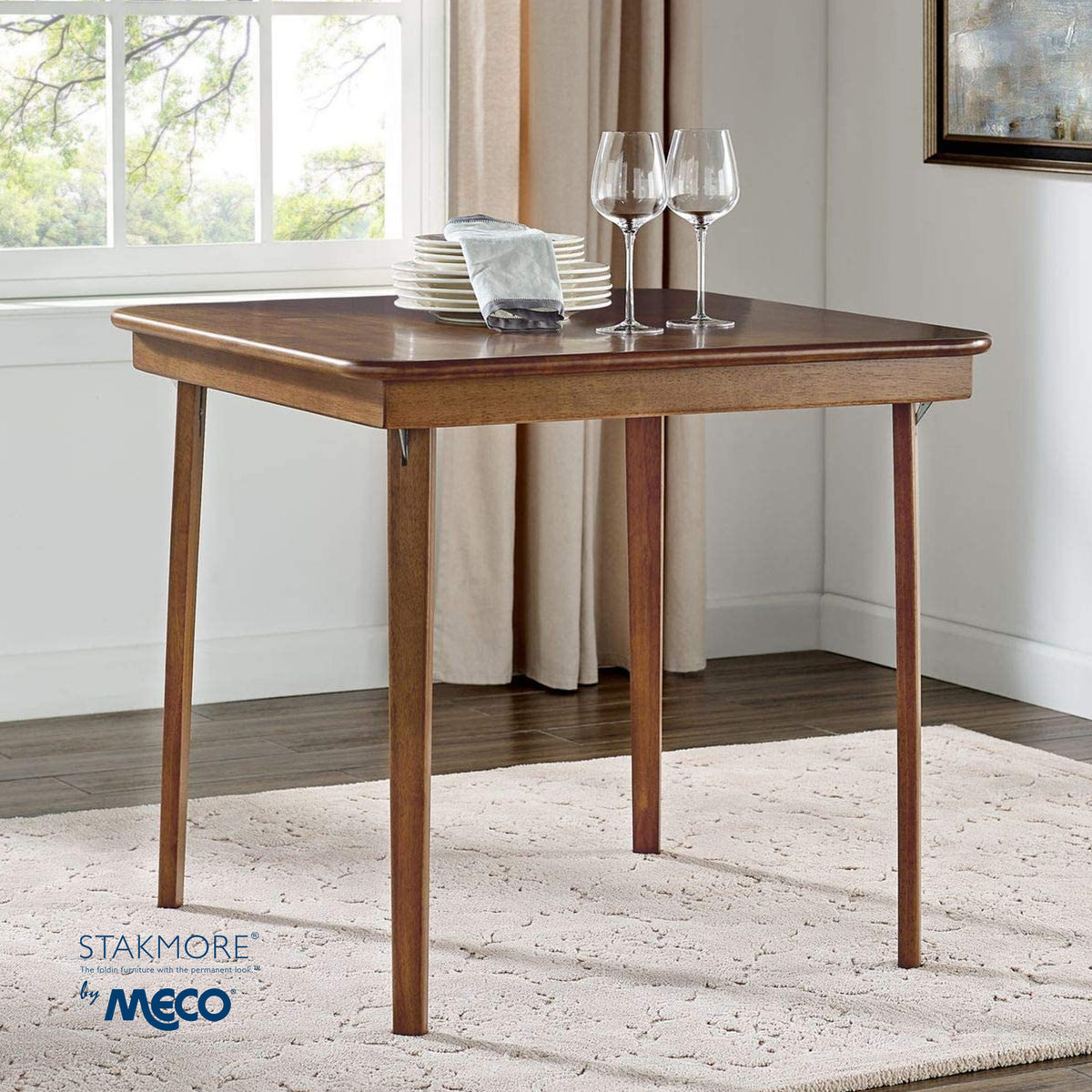 MECO Classic Straight Edge Solid Wood Folding Card Table, Cherry Frame (Used)