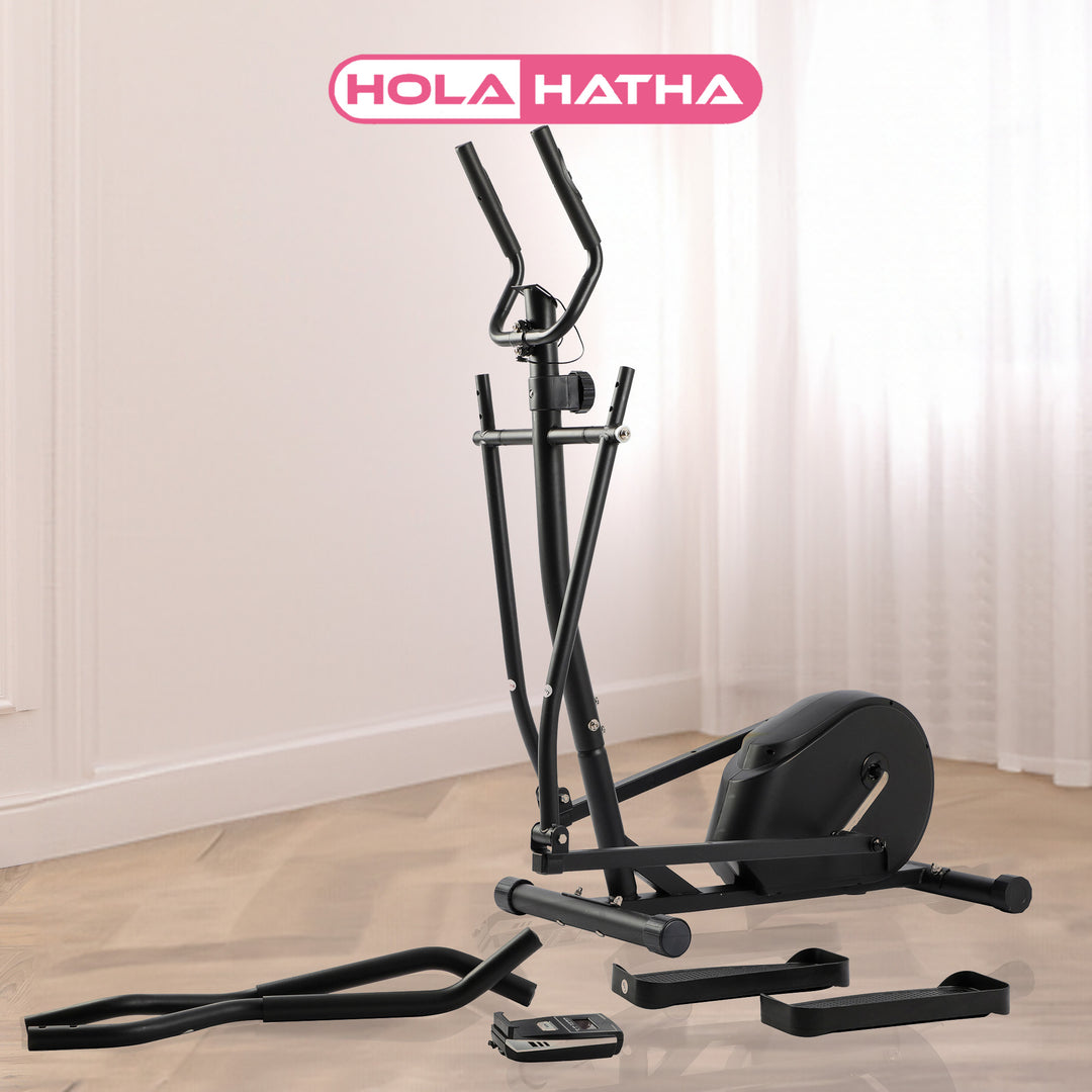 HolaHatha Magnetic Elliptical Machine for Home, Full Body Cardio Trainer, Black - VMInnovations