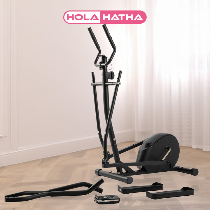 HolaHatha Magnetic Elliptical Machine for Home, Full Body Cardio Trainer, Black - VMInnovations