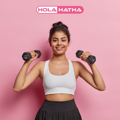 HolaHatha 1, 2 and 3 lb Neoprene Dumbbell Strength Training Set w/Rack(Open Box)