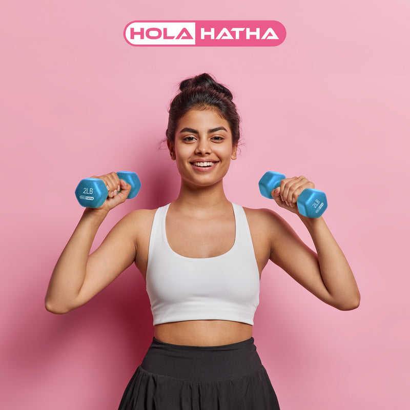 HolaHatha 1, 2 and 3 lb Neoprene Dumbbell Strength Training Weight Set with Rack