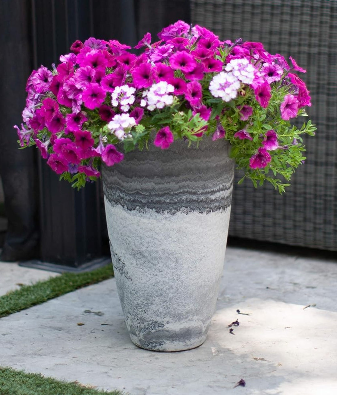 Algreen Acerra 12 x 20 Inch Curved Patio Vase Garden Planter, Marble (2 Pack)