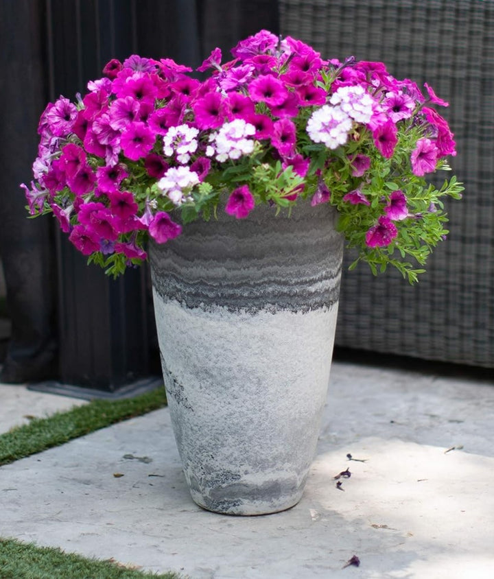 Algreen Acerra 12 x 20 Inch Curved Patio Vase Garden Planter, Marble (2 Pack)