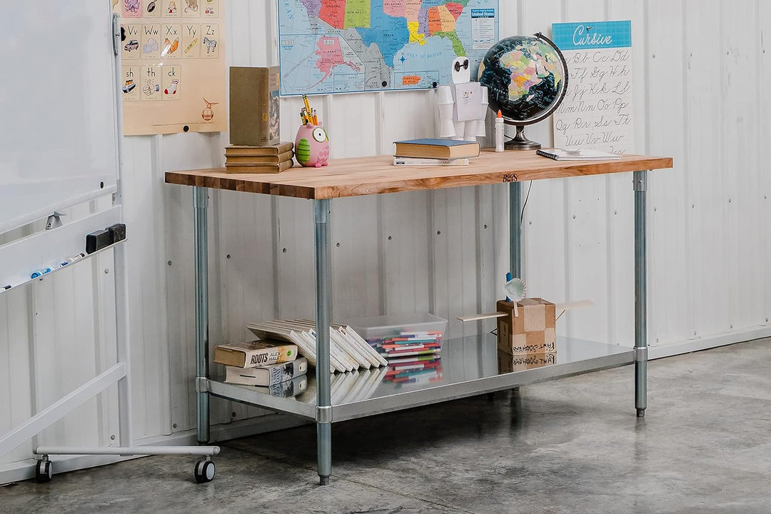 John Boos Maple Wood Top Work Table with Adjustable Lower Shelf, 60 x 30 x 1.5"