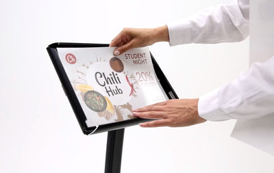 M&T Displays 8.5 x 11" Metal Pedestal Arc Restaurant Menu Holder, Black (Used) - VMInnovations