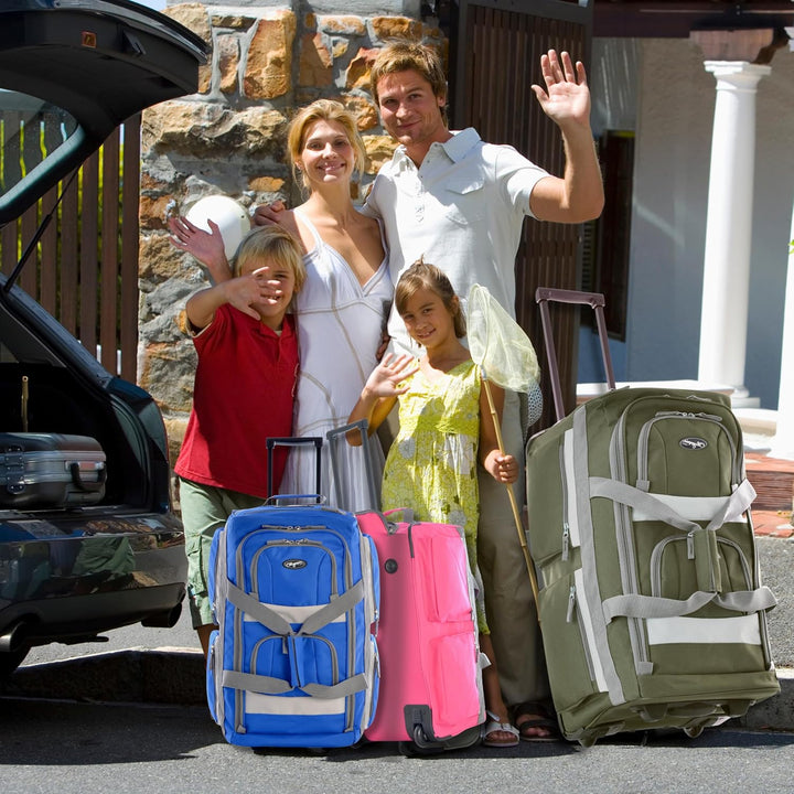 Olympia 22 Inch 8 Pocket Rolling Duffel Bag with Retractable Handle, Hot Pink