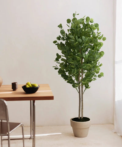 Maia Shop Artificial Eucalyptus Tree 5' Tall, Fake Tree with Natural Wood Trunk
